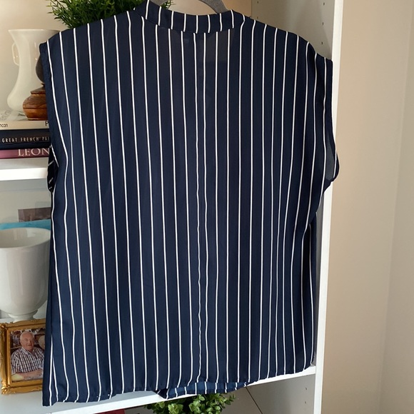 Banana Republic Navy & White Striped Blouse - Size S with Generous Fit - Picture 3 of 5